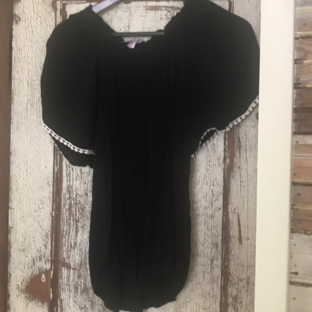 Black Off the Shoulder Top w Pom Pom Detail